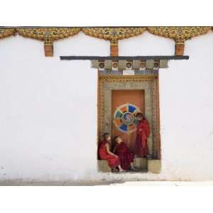  Buddhist Monks, Paro Dzong, Paro, Bhutan, Asia Premium 