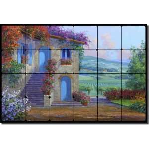   Tuscan Landscape Tumbled Marble Mural 16 x 24 Kitchen Shower