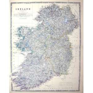 Johnston Antique Map C1877 Ireland Belfast Dublin St. Georges Channel