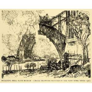  1925 Wood Engraving Build Hell Gate Bridge Architecture Joseph 