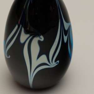Iridescent Vintage Correia Studio Art Glass Black & Silver Egg Shape 