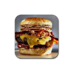 com Bacon Cheeseburger Rubber Square Coaster set (4 pack) Great Gift 