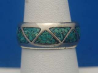 Navajo Sterling Silver Turquoise Chip Inlay Ring  
