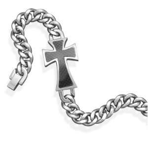  8 Stainless Steel Bracelet with Carbon Fiber Cross 