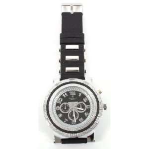 Black with Silver Hip Hop Rubber Banded Two Tone Watch with a Free 