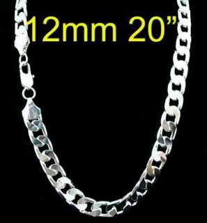 925Sterling Silver Truely Mens Flat 12MM 20 22 24 Necklace TX11 