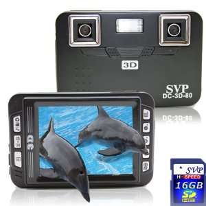  3D 80 (with 16GB SD) CardBlack 3D Digital Camera with 2.8 Barrier 3D 