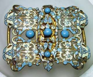 Vintage ART NOUVEAU Style Enamel & Turquoise Glass Cabochon Jeweled 