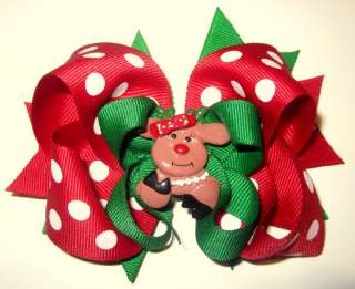   Reindeer Boutique Hair Bow Red Rudolph Triple Layered Hairbow  