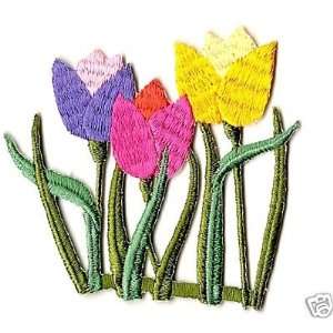 Flowers/Tulips, Lavender, Fuchsia & Yellow  Iron On Embroidered 