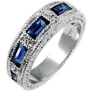  White Gold Rhodium Sapphire Crystal Ring in Silvertone 