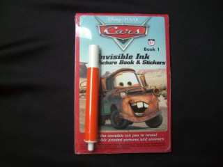 Disney CARS Invisible Ink Picture Stickers Book #1 NEW  