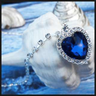 Sapphire Inspired Diamond Heart Of The Ocean Pendant On Crystal 