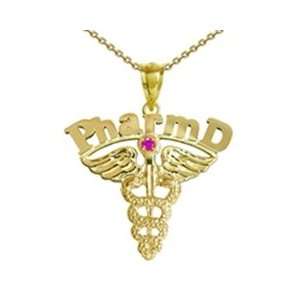   Necklace with Ruby in 14K Gold for Doctor of Pharmacy   24IN Jewelry