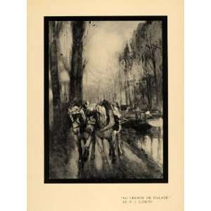  1908 Print Chemin De Halage Towpath Horses Charcoal Art 