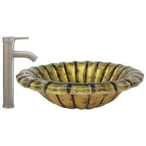   Bathroom Glass Vessel Sink and Brushed Nickel Waterfall Faucet Combo