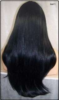 Black #1 Human Hair Blend Wig Heat Ok Iron Safe Skin Top Fringe Ban 