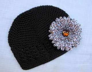 Black Beanie Kufi Hat Cap Cheetah Flower Clip Baby Girl  