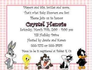 Personalized Baby Looney Tunes pink blue Invitations  