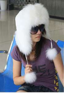 New large ear real fox fur hat/cap*white color(7 color)  