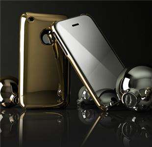 iPhone 3Gs 3G Chrome Case +Mirror Screen Protector Gold  