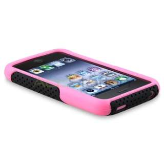   Pink Rubber / Black Mesh Hard Case+Privacy LCD Film For iPhone 3 G 3GS