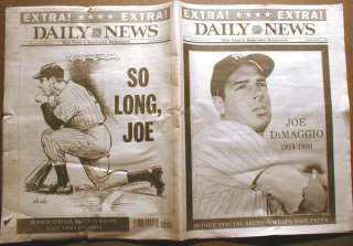 BEST 1999 NY newspaper DEATH of NY Yankee JOE DIMAGGIO  