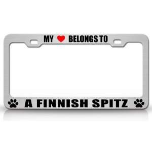 MY HEART BELONGS TO A FINNISH SPITZ Dog Pet Steel Metal Auto License 