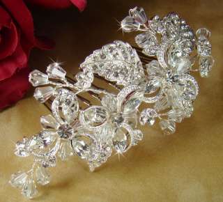 Rhinestone & Crystal Silver Wedding Bridal Hair Comb prom veil clip 