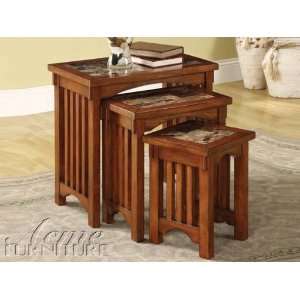  Silas Cherry Finish w/ Faux Marble Top 3pc Pack Nesting 