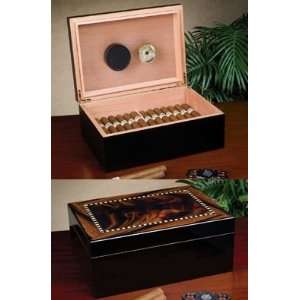  50 Count Dark Burl Wood Humidor with Square Inlay Design 