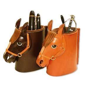 VANCA Craft Leather Desk Eyeglasses Holder * HORSE HEAD BROWN (right 