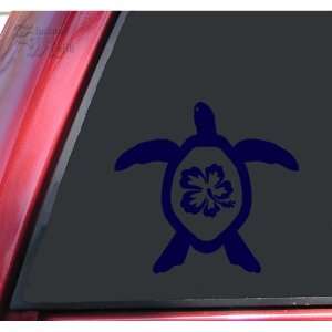  Hibiscus Honu Hawaiian Sea Turtle Dark Blue Vinyl Decal 