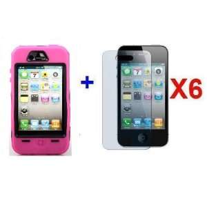  Hard Plastic Bumper Cover for iPhone 4   Pink + 6 Clear 