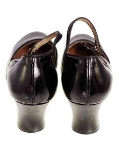 Vintage Black Mary Jane Style Heels Patent Leather Shoes 1920 NIB EU38 