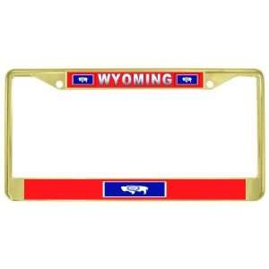  Wyoming State Flag Gold Tone Metal License Plate Frame 