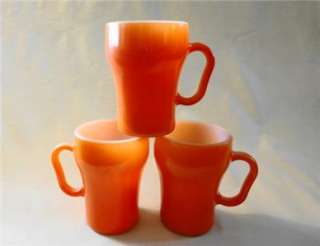 Anchor Hocking FIRE KING orange SODA COLA style coffee Mugs Cups 