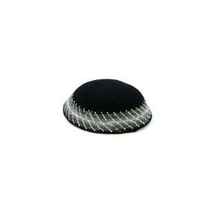 15 Centimeter Tightly Knitted Kippah in Black with Intricate Designed 