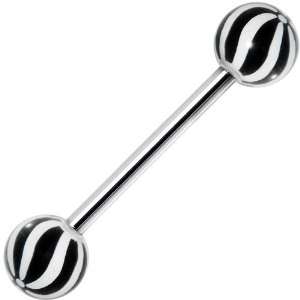  White Black Beach Ball Wave Barbell Tongue Ring Jewelry