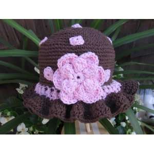 CUSTOM BOUTIQUE CROCHET INFANT/TODDLER GIRL BROWN RUFFLE BRIM HAT WITH 