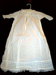   VINTAGE HEIRLOOM 1800s WHITE BATISTE LACE INSERTS CHRISTENING GOWN