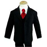 Boy Black Tuxedo Suit W/Red Tie Choice Of Many Sizes  