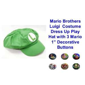  Super Mario Brothers LUIGI Costume Hat and Set of 3 Mario 