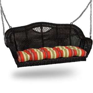   Black Wicker Swing with Gomer Stripe Cushion Patio, Lawn & Garden