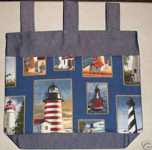 NEW Handmade Denim Walker Bag Lighthouse Sea Theme  