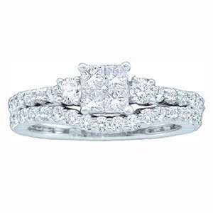   Round & Princess Invisible Diamond 14k White Gold Bridal Set Ring