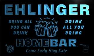 EHLINGER Family Name Home Bar Beer Mug Cheers Neon Light Sign  