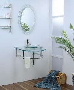 22 HWS Bathroom Clear Tempered Glass Vessel Sink & Vanity w/ Faucet 