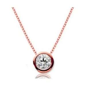 com Real .34CT Solitaire Diamond Pendant 14K Rose Pink Gold 18 Chain 