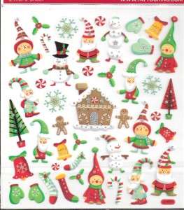 Christmas Elf Snowman bell stickers w/ glitter accents  